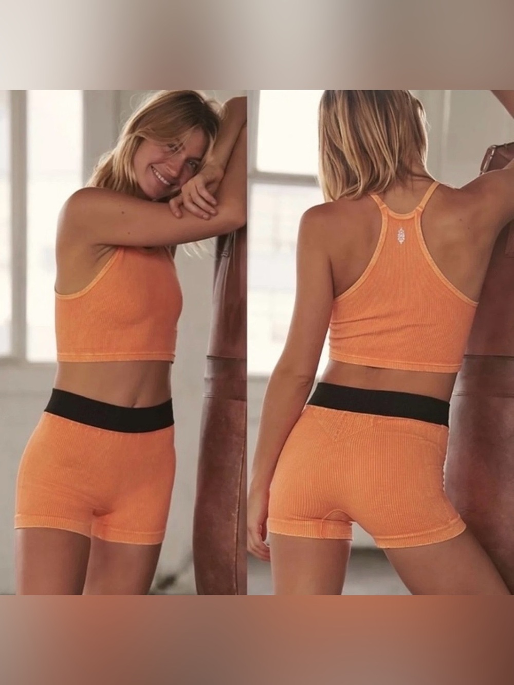 Free People Movement Seamless Shorts Orange Black Size XS/S
